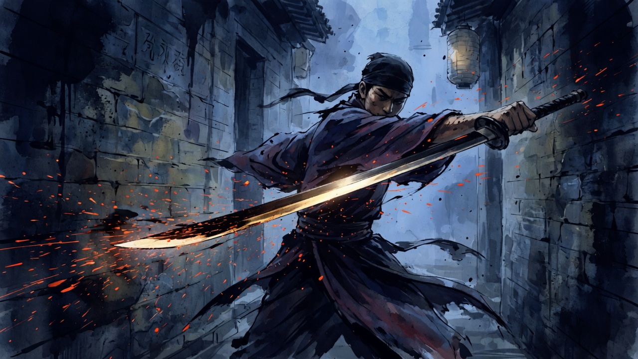 Style stand-in of a swordsman mid-strike